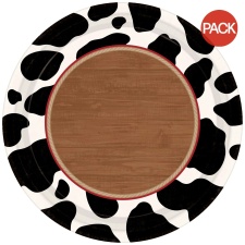 Amscan Western Banquet Paper Cow Print Party Plates (Pack of 8) - White/Black/Brown - One Size