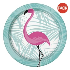 Unique Party Flamingo Disposable Plates (Pack of 8) - Green/Pink - One Size