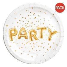 Procos Metallic Party Plates (Pack of 8) - White/Gold - One Size