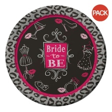 Creative Party Bridal Bash Dinner Plate (Pack of 8) - Pink/Grey/Black - One Size