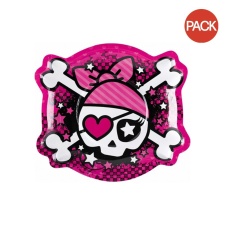 Amscan Pirate Party Plates (Pack of 8) - Pink/Black/White - One Size