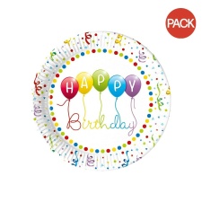 Procos Swirl Happy Birthday Disposable Plates (Pack of 8) - White/Multicoloured - One Size