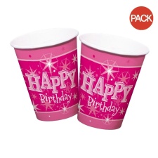 Qualatex Happy Birthday Party Cup (Pack of 8) - Pink - One Size