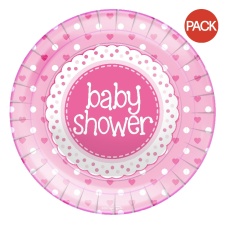 Oaktree Round Baby Shower Party Plates (Pack of 8) - Pink - One Size