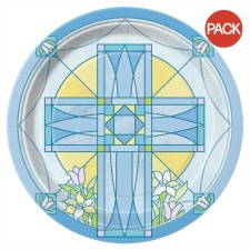 Unique Party Sacred Cross Dessert Plate (Pack of 8) - Blue/Yellow/White - One Size