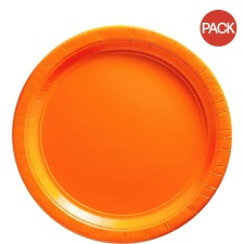 Unique Party Plastic Round Party Plates (Pack of 8) - Orange - One Size