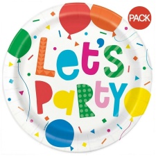 Unique Party Let´s Party Disposable Plates (Pack of 8) - White/Multicoloured - One Size