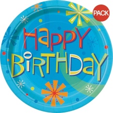 Unique Party Stellar Happy Birthday Disposable Plates (Pack of 8) - Blue/Multicoloured - One Size