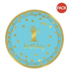 Amscan Paper Metallic 1st Birthday Party Plates (Pack of 8) - Blue/Gold - One Size