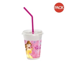 Disney Princess Enchanted Plastic Belle Milkshake Glass (Pack of 12) - Pink/Yellow - One Size