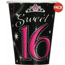 Amscan Sweet 16 Paper Disposable Cup (Pack of 8) - Black/Pink - One Size