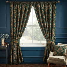 Paoletti Shiraz Traditional Jacquard Pencil Pleat Curtains - Emerald - 229cm x 229cm