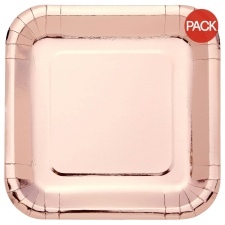 Amscan Metallic Square Party Plates (Pack of 8) - Rose Gold - One Size