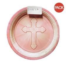 Amscan Radiant Cross Party Plates (Pack of 8) - Pink - One Size