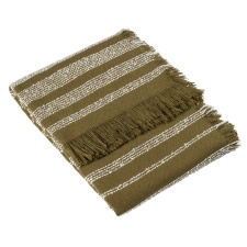 Hoem Jour Woven Linear Fringed Throw - Olive - 180cm x 130cm