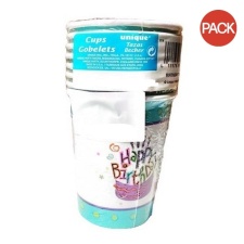 Unique Party Happy Birthday 270ml Party Cup (Pack of 8) - White/Blue - One Size