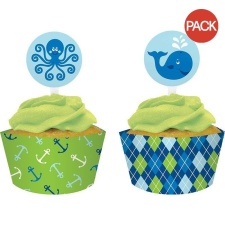 Preppy Boy Ocean Muffin and Cupcake Cases (Pack of 12) - Green/Blue - One Size