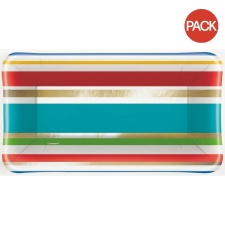 Unique Party Paper Striped Appetiser Plates (Pack of 8) - Blue/Red/Green - One Size