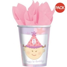 Amscan First Birthday Party Cup (Pack of 8) - Pink/White - One Size