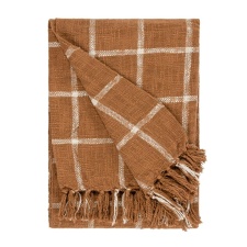 Yard Beni Checked Fringed Throw - Ginger/Natural - 180cm x 130cm