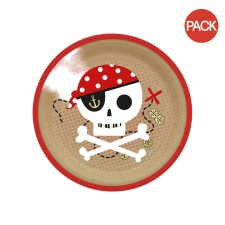 Amscan Treasure Island Paper Disposable Plates (Pack of 8) - Red/Brown/White - One Size