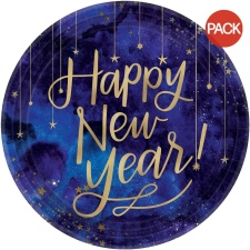 Amscan Paper Metallic New Year Party Plates (Pack of 8) - Blue - One Size