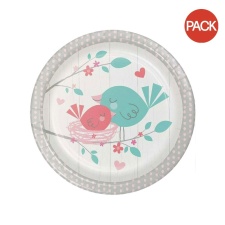 Creative Party Paper Baby Girl Party Plates (Pack of 8) - Grey/White/Pink - One Size