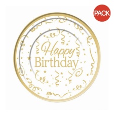 Bristol Novelty Plastic Happy Birthday Disposable Plates (Pack of 10) - White/Gold - 15cm