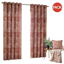 Hoem Nola Abstract Eyelet Curtains (Pack of 2) - Chestnut - 137cm x 117cm