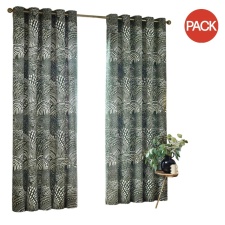 Hoem Nola Abstract Eyelet Curtains (Pack of 2) - Olive - 183cm x 168cm