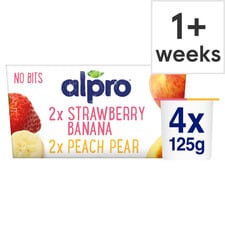 Alpro Strawberry Banana Peach Pear Soya Dairy Free Yoghurt Alternative 4x125g