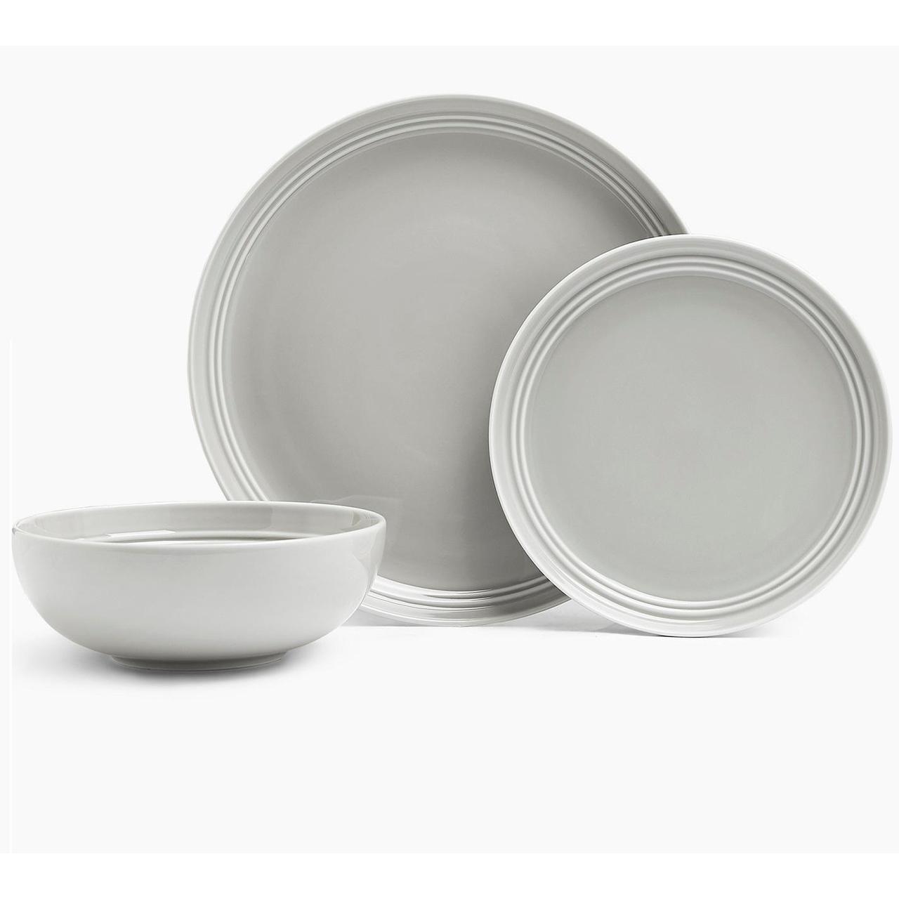 M&S 12 Piece Grey Marlowe Dinner Set, Light Grey