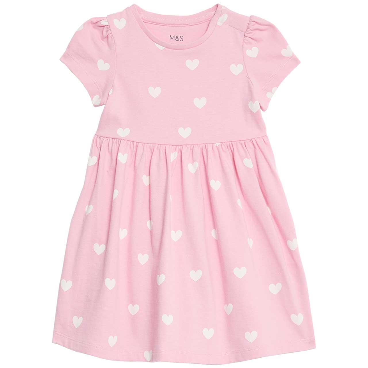 M&S Heart Dress, 0-3 Months, Pink