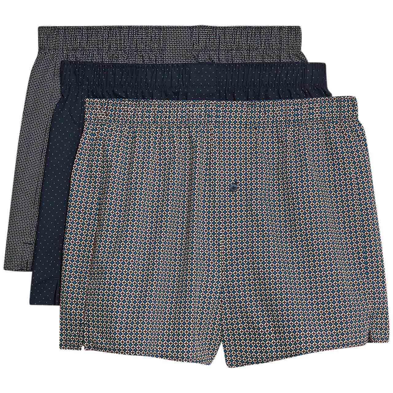 M&S Retro Geometric Woven Boxer, 3 Pack, Small, Dark Navy