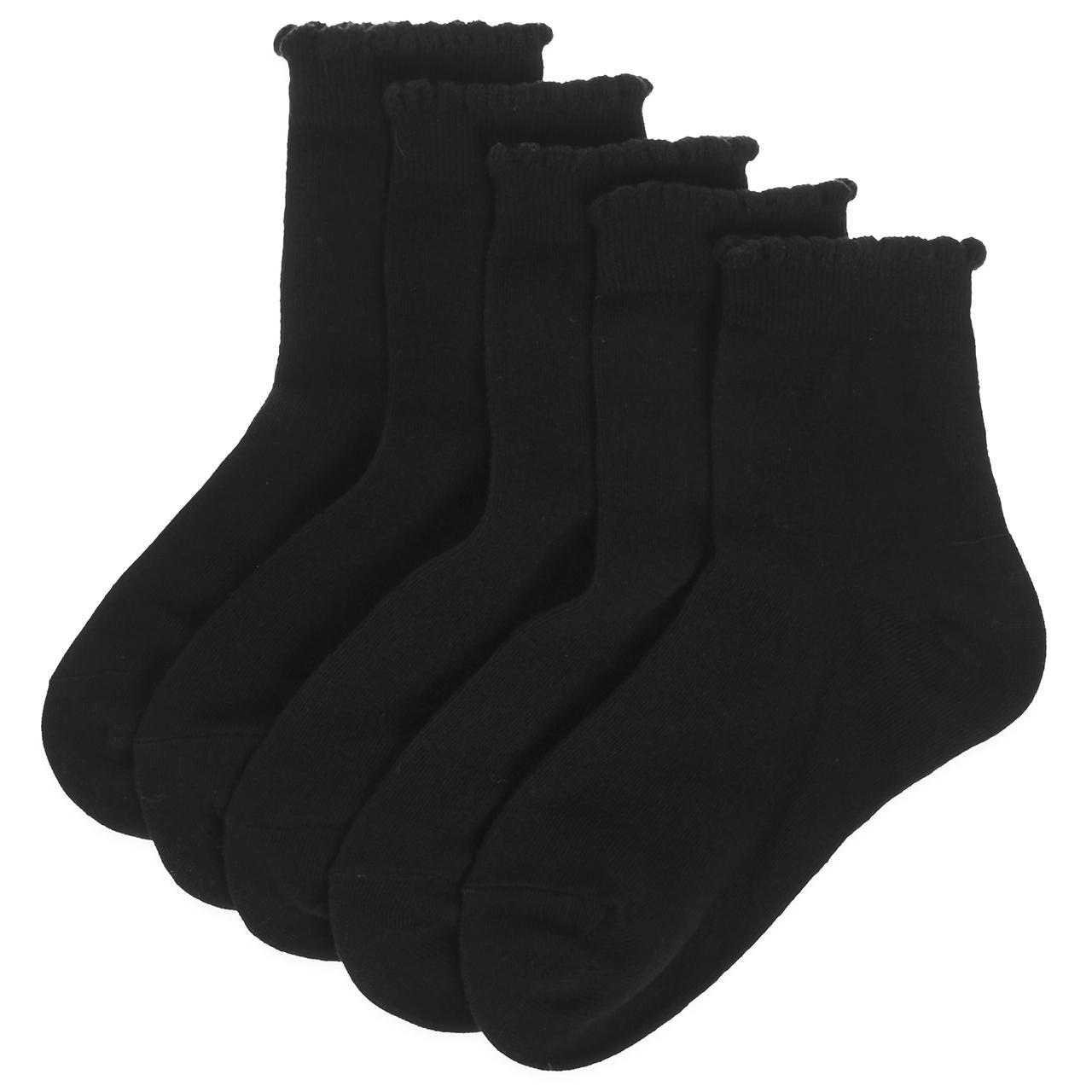 M&S Girls Short Picot Socks, 6-8, Black