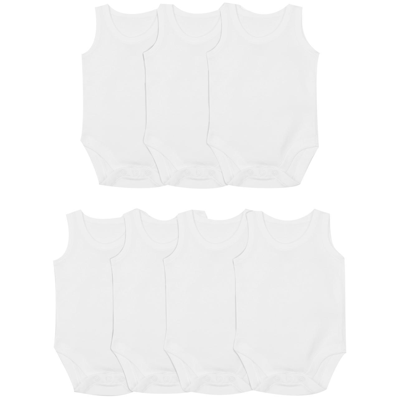 M&S Baby Cotton Sleeveless Bodysuits, White, 0-3 Months