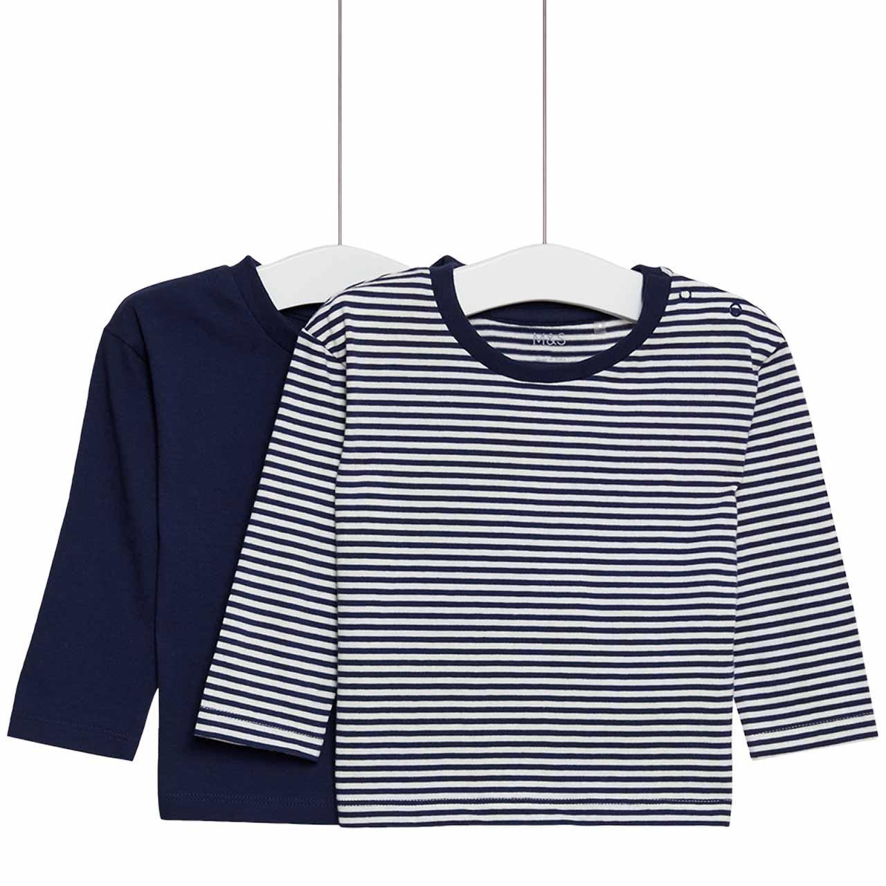 M&S Stripe Long Sleeve Tops, 2 Pack, 6-9 Months