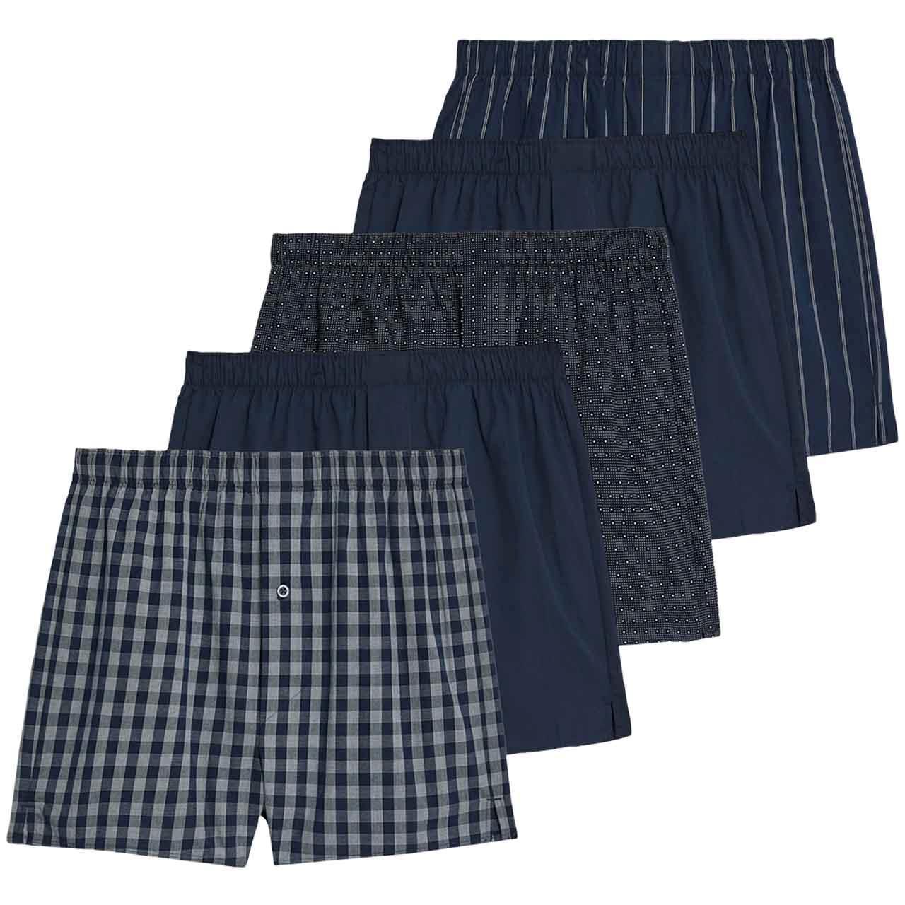 M&S Mens, Pure Cotton Assorted Woven Boxers, M, Dark Navy, 5pk