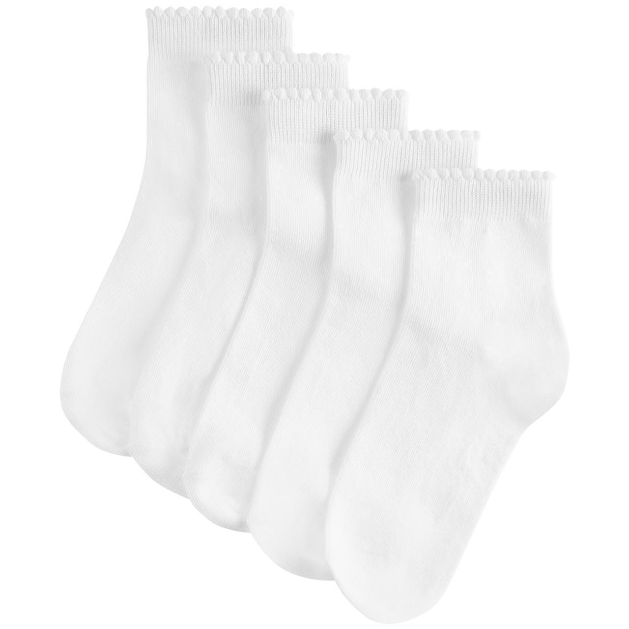 M&S Girls 5 pack of Short Picot Socks 6-8 White