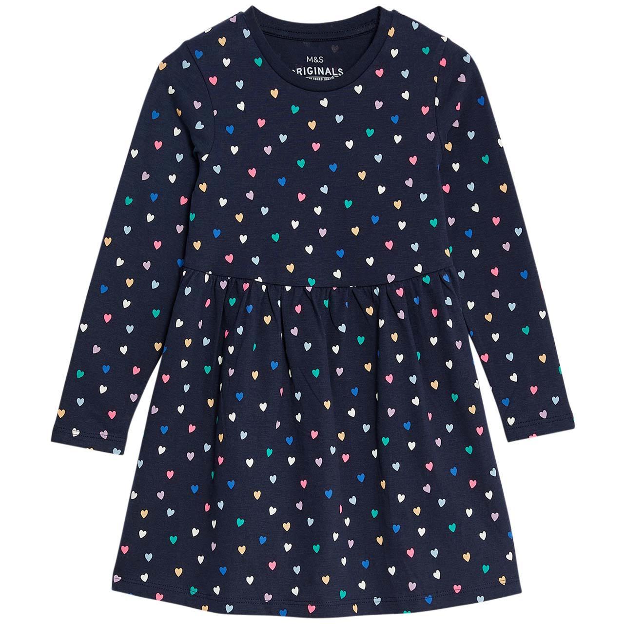 M&S Cotton Heart Dress, 4-5 Years, Navy