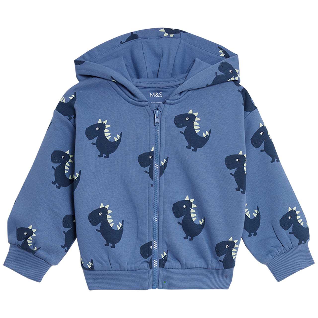 M&S Dino Zip Hoodie, 0-3 Months, Blue 