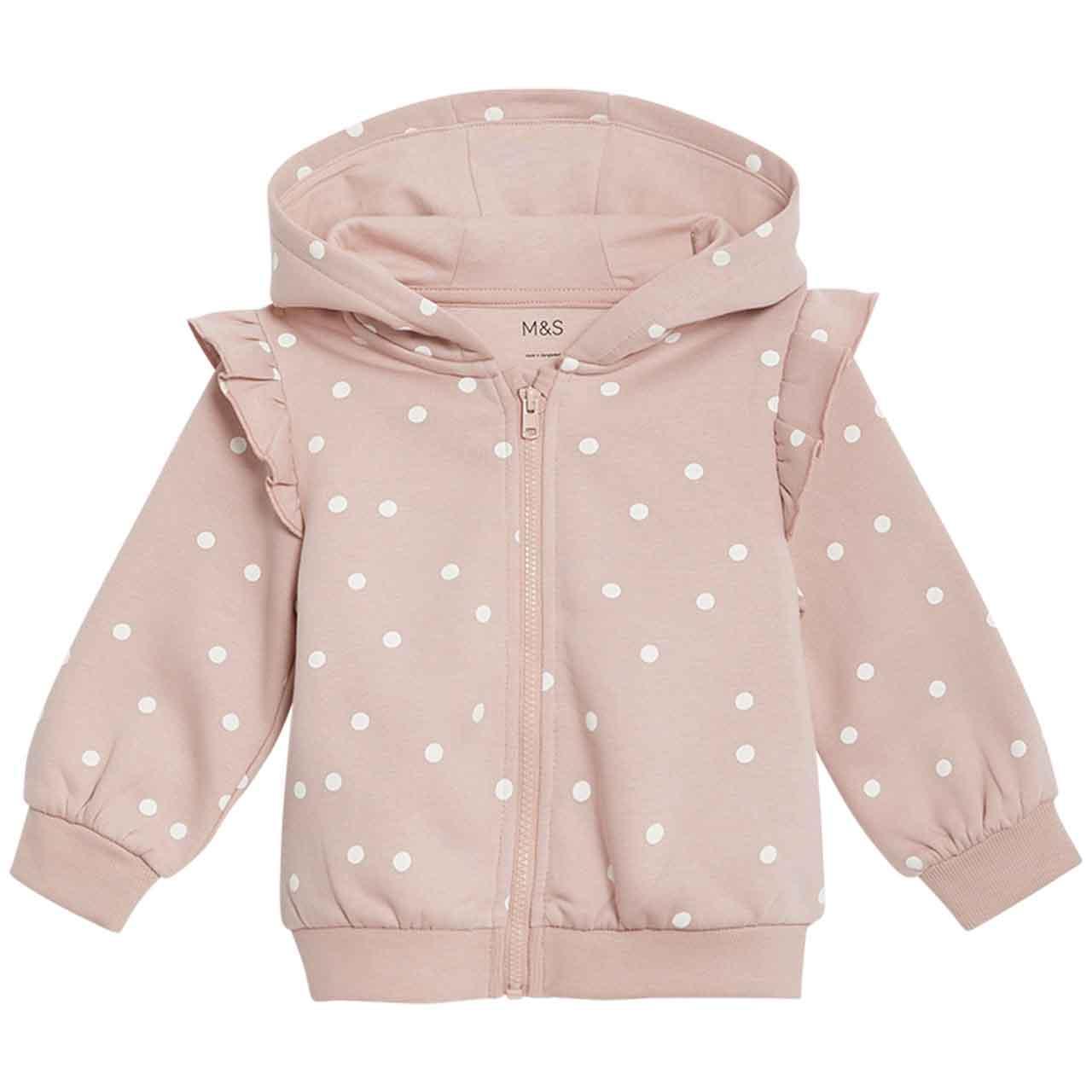 M&S Spot Print Frill Hoodie, 6-9 Months, Pink