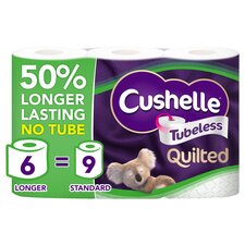 Cushelle Quilted Tubeless 50% Longer Toilet Tissue 6 Rolls