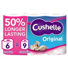 Cushelle Original 50% Longer Lasting Toilet Tissue 6 Rolls