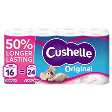 Cushelle Original 50% Longer Lasting Toilet Tissue 16 Rolls