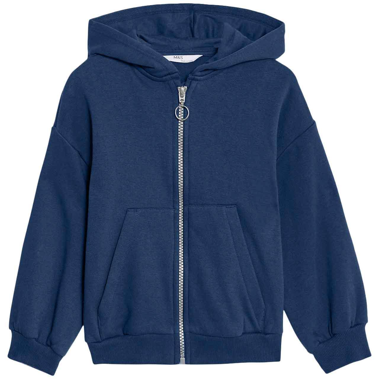 M&S Kids Cotton Rich Plain Hoodie, 2-3 Years, Indigo