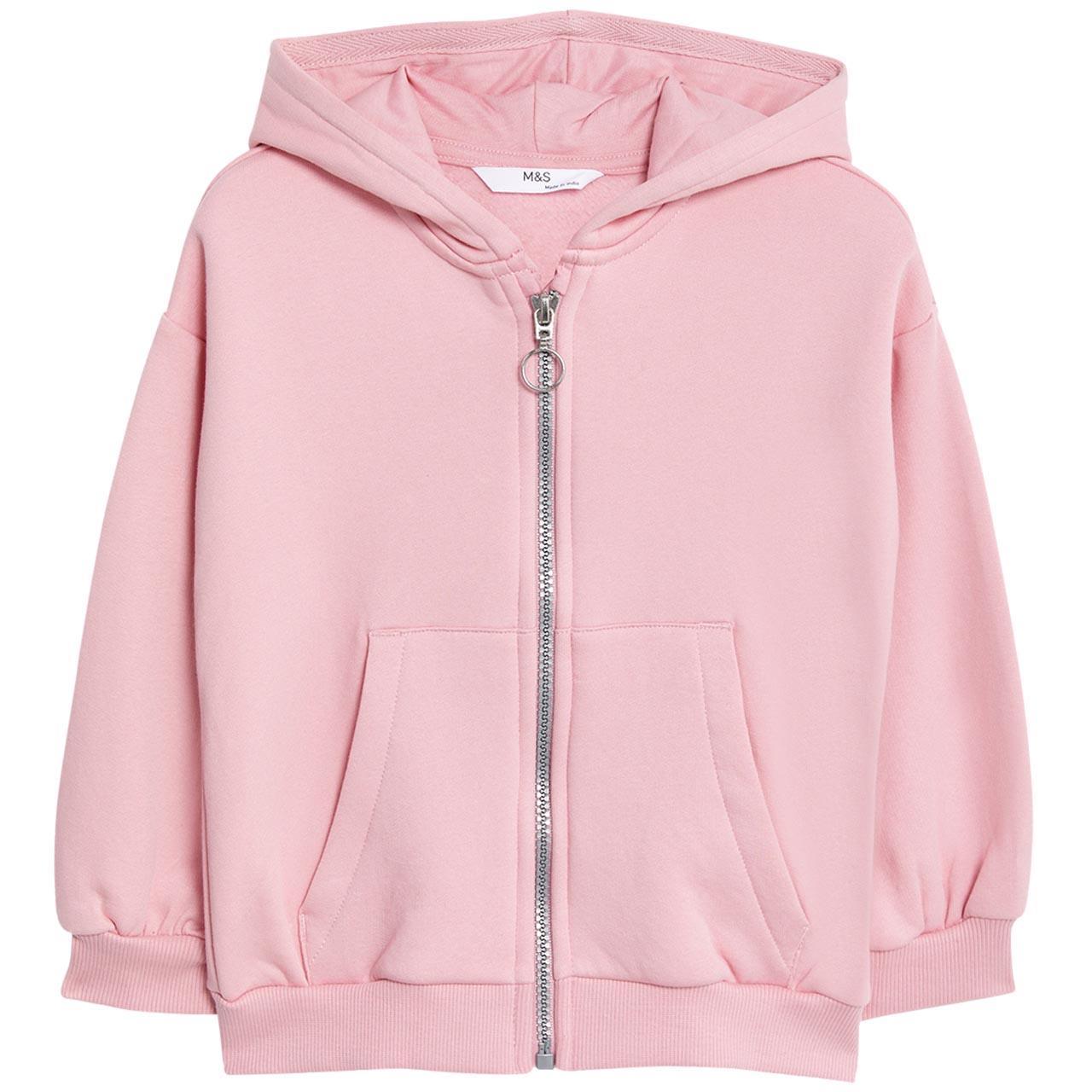 M&S Girls Cotton Rich Plain Hoodie 5-6 Years Light Pink