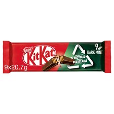 Kit Kat 2 Finger Dark Mint Chocolate Biscuit Bars Multipack, 9 Pack