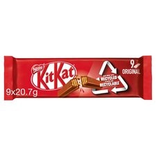 Kit Kat 2 Finger Milk Chocolate Biscuit Bars Multipack, 9 Pack