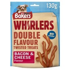 Bakers Whirlers Dog Treats Bacon And Cheese 130G